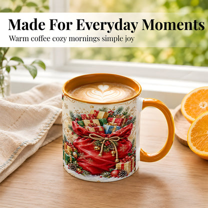 #pl[11oz|Orange] Christmas Present Sack Coffee Mug, Holiday Parcel Mug, Ceramic Cup