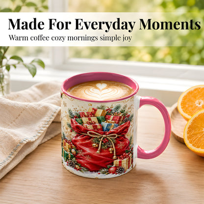 #pl[11oz|Pink] Christmas Present Sack Coffee Mug, Holiday Parcel Mug, Ceramic Cup