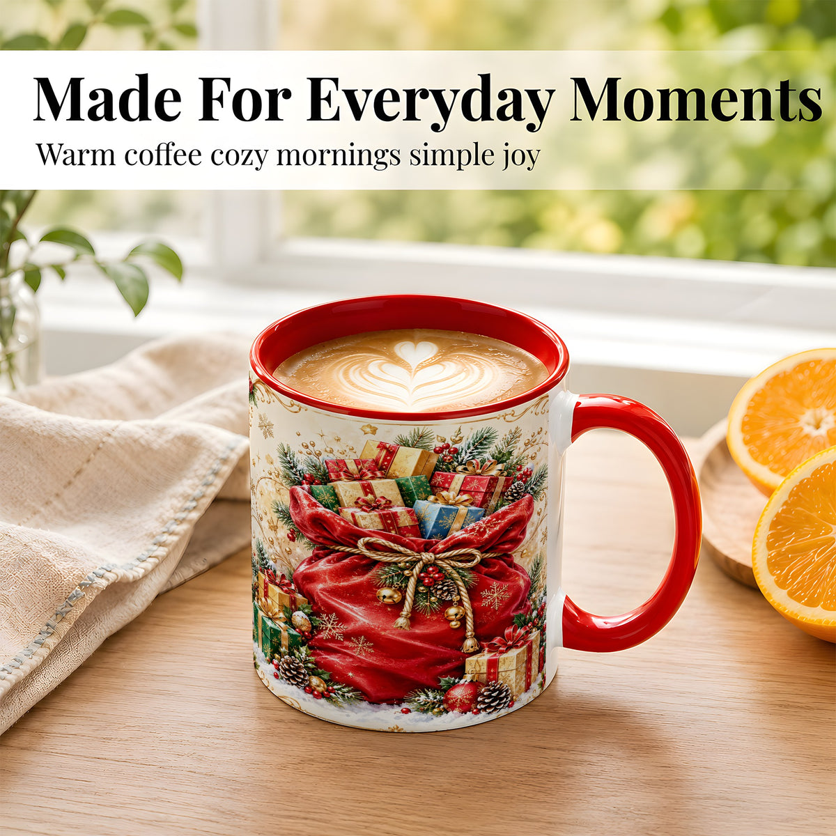#pl[11oz|Red] Christmas Present Sack Coffee Mug, Holiday Parcel Mug, Ceramic Cup