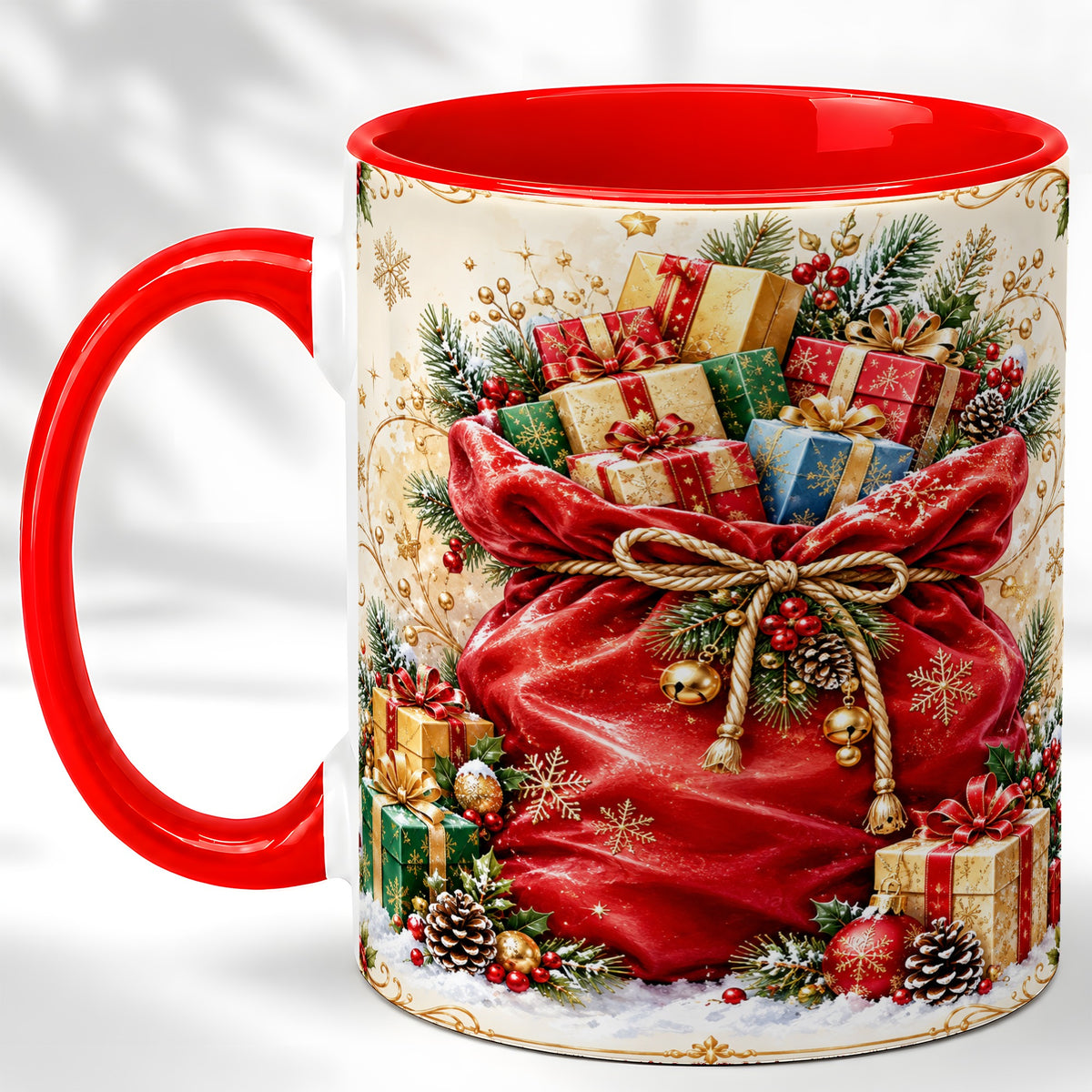 Christmas Present Sack Coffee Mug, Holiday Parcel Mug, Ceramic Cup
