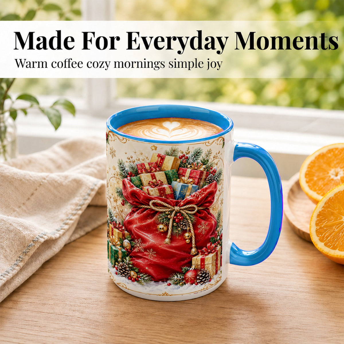 #pl[15oz|Blue] Christmas Present Sack Coffee Mug, Holiday Parcel Mug, Ceramic Cup