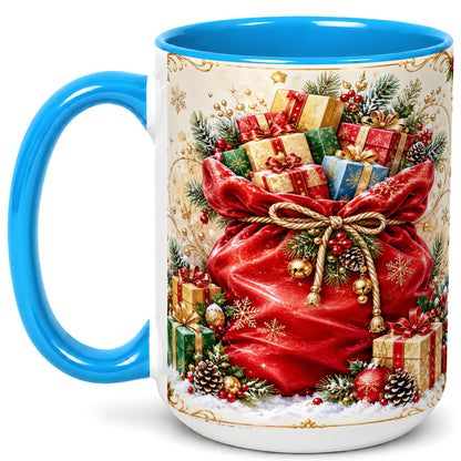 #pl[15oz|Blue] Christmas Present Sack Coffee Mug, Holiday Parcel Mug, Ceramic Cup