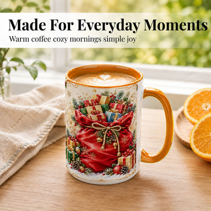 #pl[15oz|Orange] Christmas Present Sack Coffee Mug, Holiday Parcel Mug, Ceramic Cup