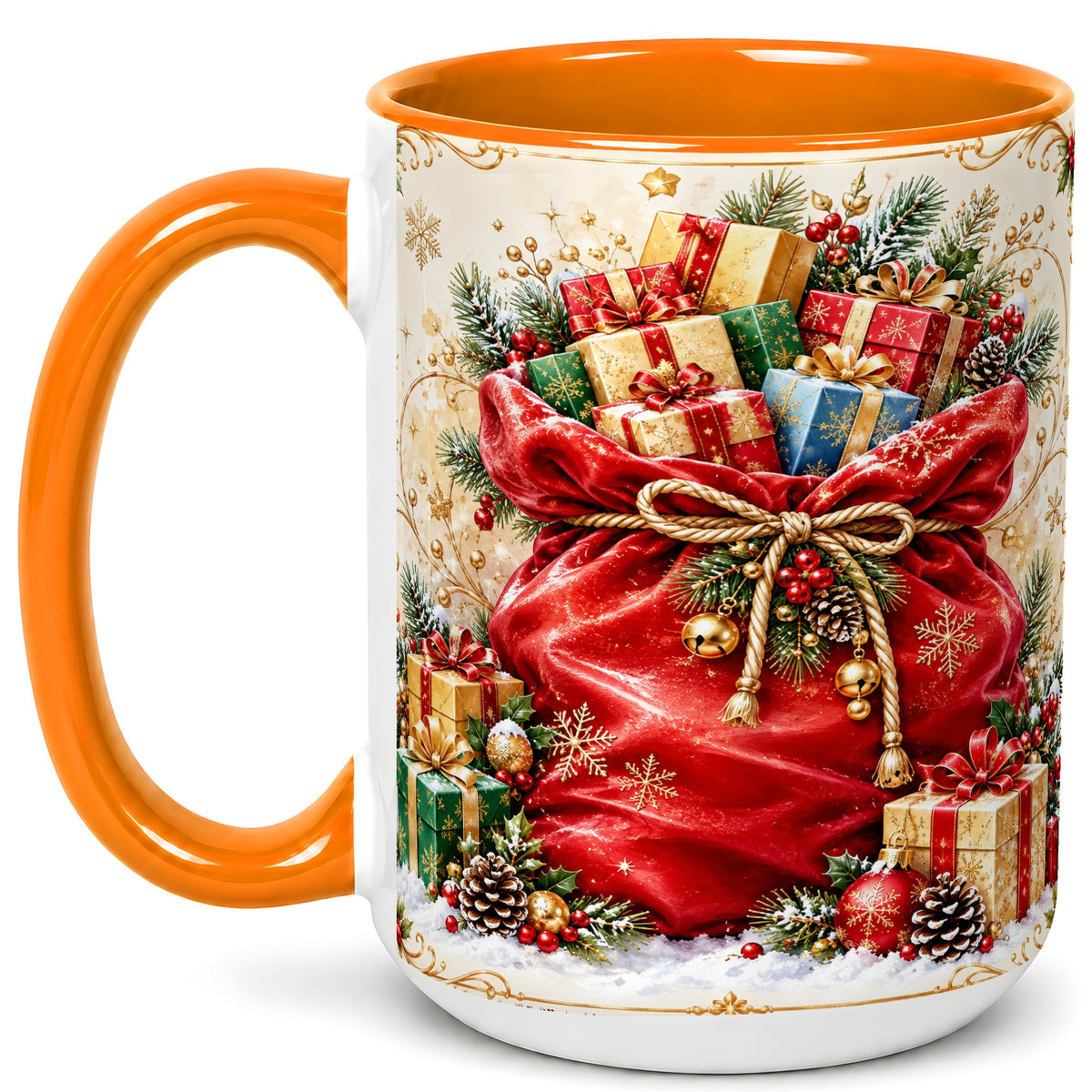#pl[15oz|Orange] Christmas Present Sack Coffee Mug, Holiday Parcel Mug, Ceramic Cup