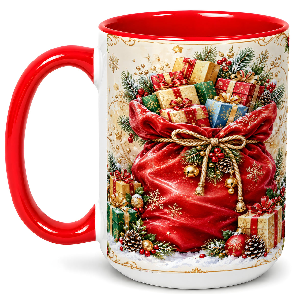 #pl[15oz|Red] Christmas Present Sack Coffee Mug, Holiday Parcel Mug, Ceramic Cup