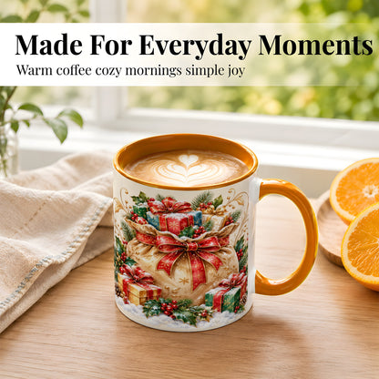 #pl[11oz|Orange] Christmas Present Bag Coffee Mug, Holiday Bow Mug, Ceramic Cup