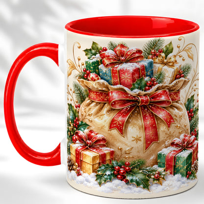 Christmas Present Bag Coffee Mug, Holiday Bow Mug, Ceramic Cup