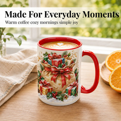 #pl[15oz|Red] Christmas Present Bag Coffee Mug, Holiday Bow Mug, Ceramic Cup