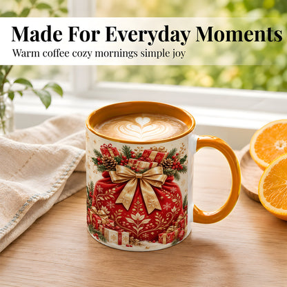 #pl[11oz|Orange] Red Christmas Sack Coffee Mug, Holiday Bow Mug, Ceramic Cup