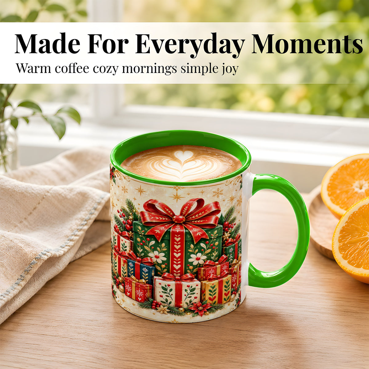 #pl[11oz|Green] Christmas Present Stack Coffee Mug, Holiday Parcel Mug, Ceramic Cup
