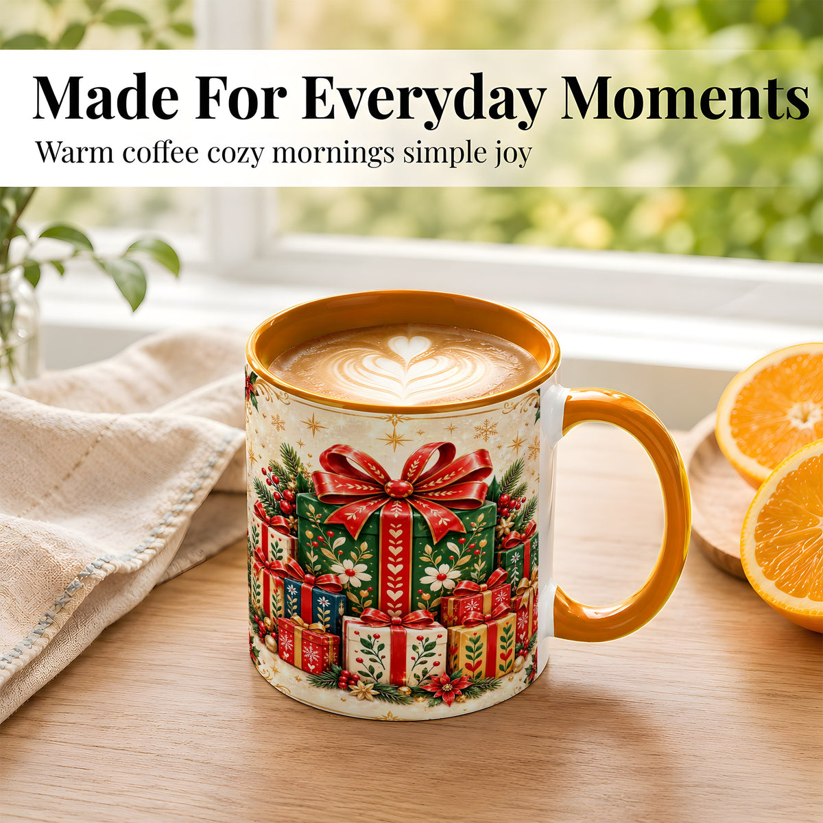 #pl[11oz|Orange] Christmas Present Stack Coffee Mug, Holiday Parcel Mug, Ceramic Cup