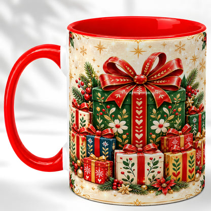 Christmas Present Stack Coffee Mug, Holiday Parcel Mug, Ceramic Cup