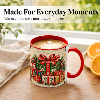 #pl[11oz|Red] Christmas Present Stack Coffee Mug, Holiday Parcel Mug, Ceramic Cup