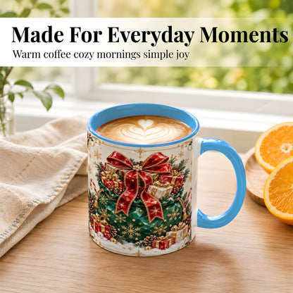 #pl[11oz|Blue] Christmas Present Sack Coffee Mug, Holiday Bow Mug, Ceramic Cup