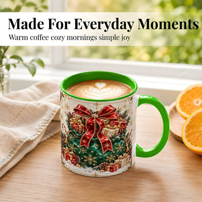 #pl[11oz|Green] Christmas Present Sack Coffee Mug, Holiday Bow Mug, Ceramic Cup