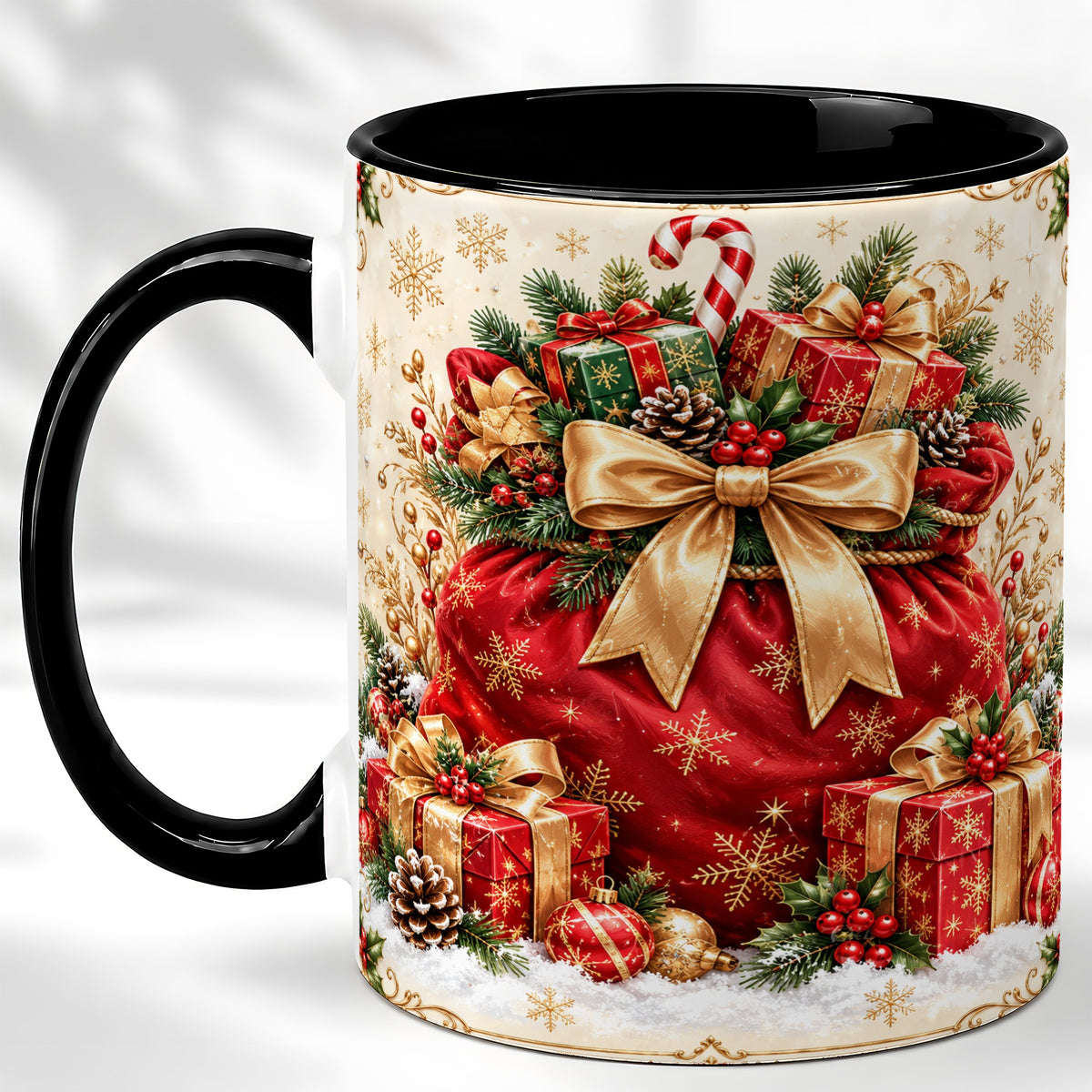 #pl[11oz|Black] Red Christmas Sack Coffee Mug, Holiday Presents Mug, Ceramic Cup
