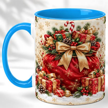 #pl[11oz|Blue] Red Christmas Sack Coffee Mug, Holiday Presents Mug, Ceramic Cup