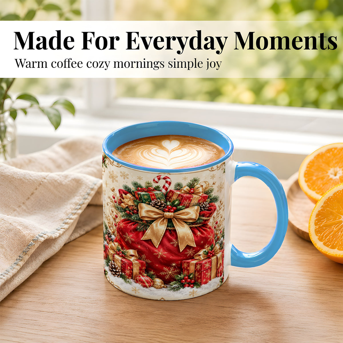 #pl[11oz|Blue] Red Christmas Sack Coffee Mug, Holiday Presents Mug, Ceramic Cup