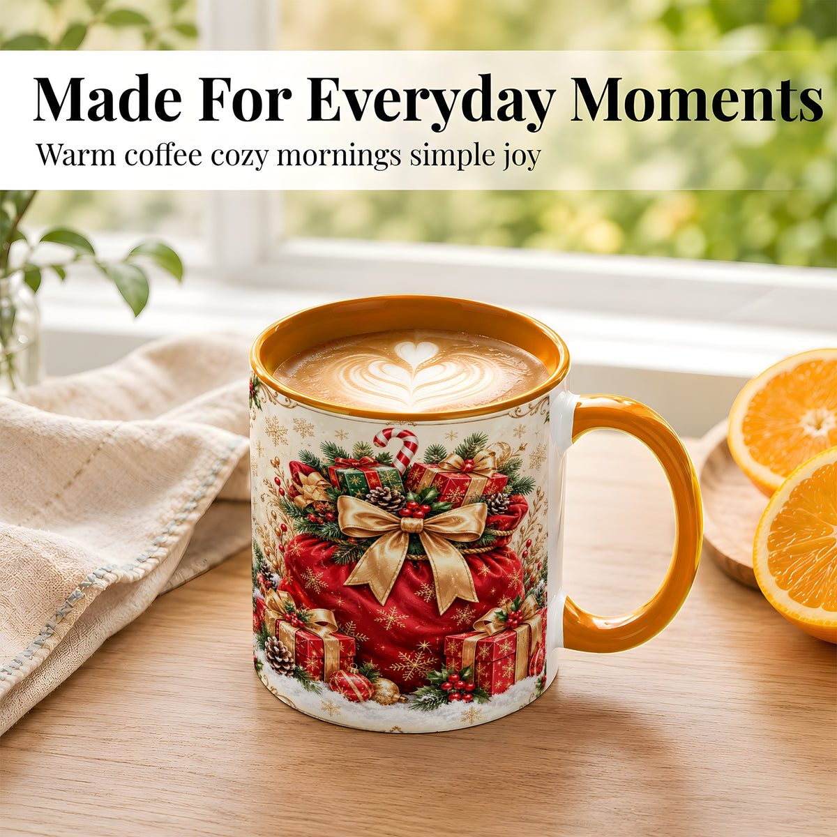 #pl[11oz|Orange] Red Christmas Sack Coffee Mug, Holiday Presents Mug, Ceramic Cup
