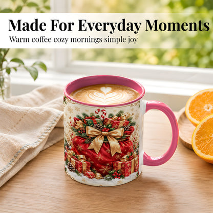 #pl[11oz|Pink] Red Christmas Sack Coffee Mug, Holiday Presents Mug, Ceramic Cup