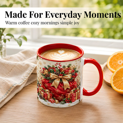 #pl[11oz|Red] Red Christmas Sack Coffee Mug, Holiday Presents Mug, Ceramic Cup