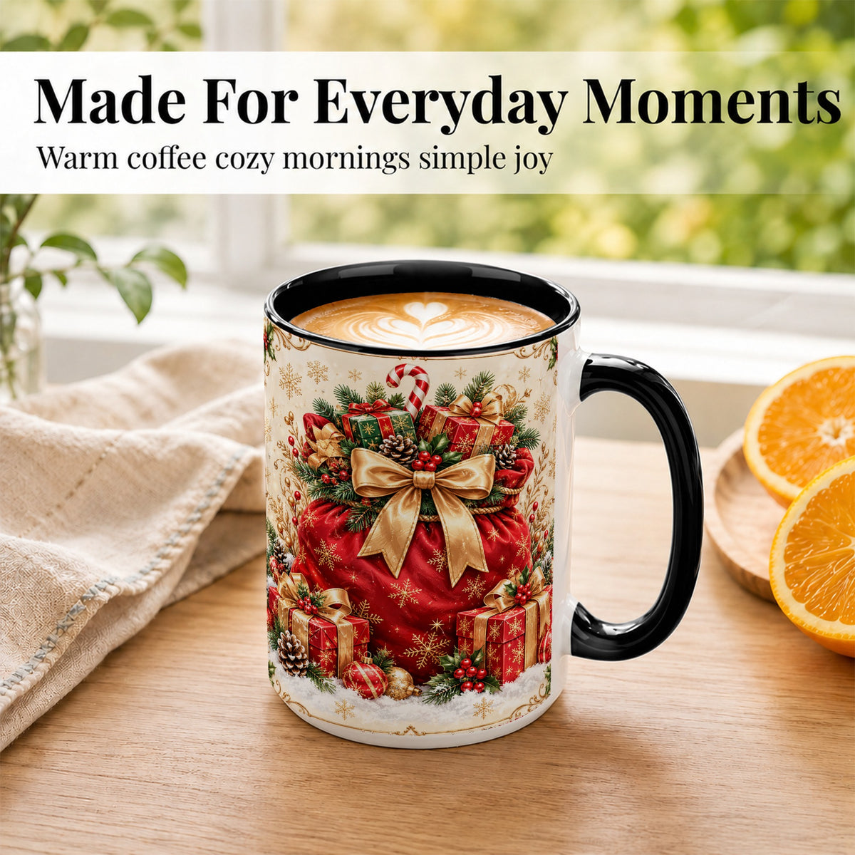 #pl[15oz|Black] Red Christmas Sack Coffee Mug, Holiday Presents Mug, Ceramic Cup
