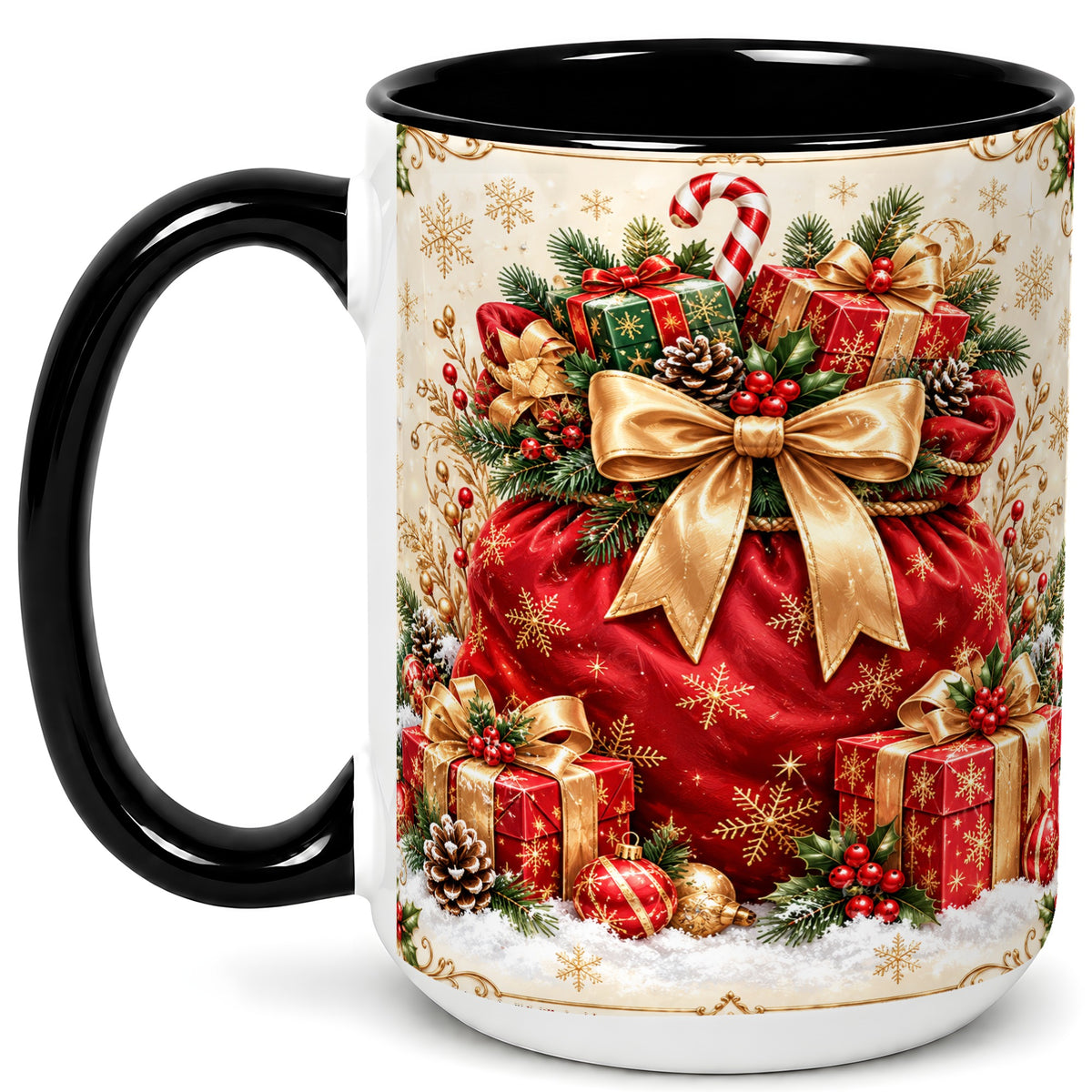 #pl[15oz|Black] Red Christmas Sack Coffee Mug, Holiday Presents Mug, Ceramic Cup