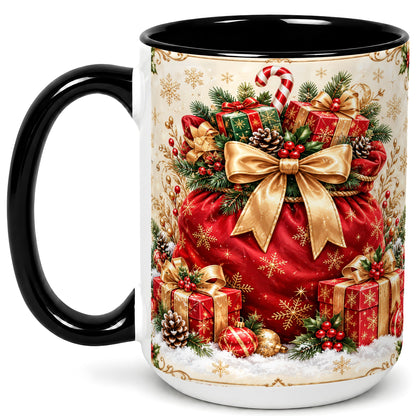 #pl[15oz|Black] Red Christmas Sack Coffee Mug, Holiday Presents Mug, Ceramic Cup