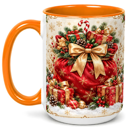 #pl[15oz|Orange] Red Christmas Sack Coffee Mug, Holiday Presents Mug, Ceramic Cup