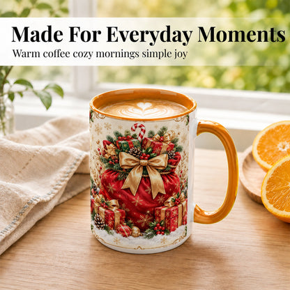 #pl[15oz|Orange] Red Christmas Sack Coffee Mug, Holiday Presents Mug, Ceramic Cup
