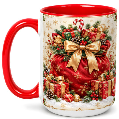 #pl[15oz|Red] Red Christmas Sack Coffee Mug, Holiday Presents Mug, Ceramic Cup
