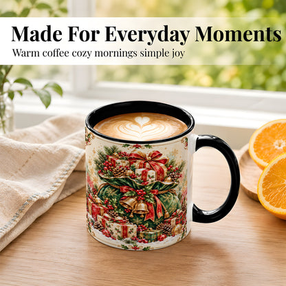 #pl[11oz|Black] Christmas Present Bag Coffee Mug, Holiday Bells Mug, Ceramic Cup