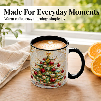 #pl[11oz|Black] Christmas Tree Coffee Mug, Red Ornament Mug, Ceramic Cup