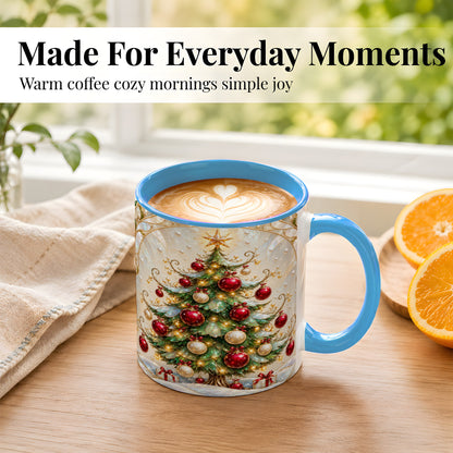 #pl[11oz|Blue] Christmas Tree Coffee Mug, Red Ornament Mug, Ceramic Cup