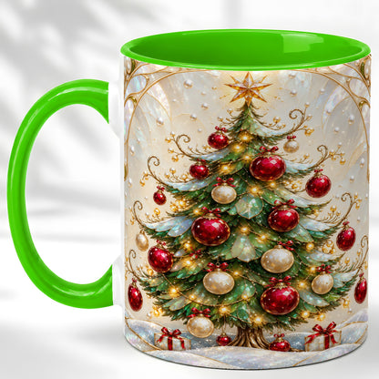 #pl[11oz|Green] Christmas Tree Coffee Mug, Red Ornament Mug, Ceramic Cup