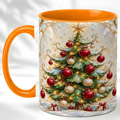 #pl[11oz|Orange] Christmas Tree Coffee Mug, Red Ornament Mug, Ceramic Cup