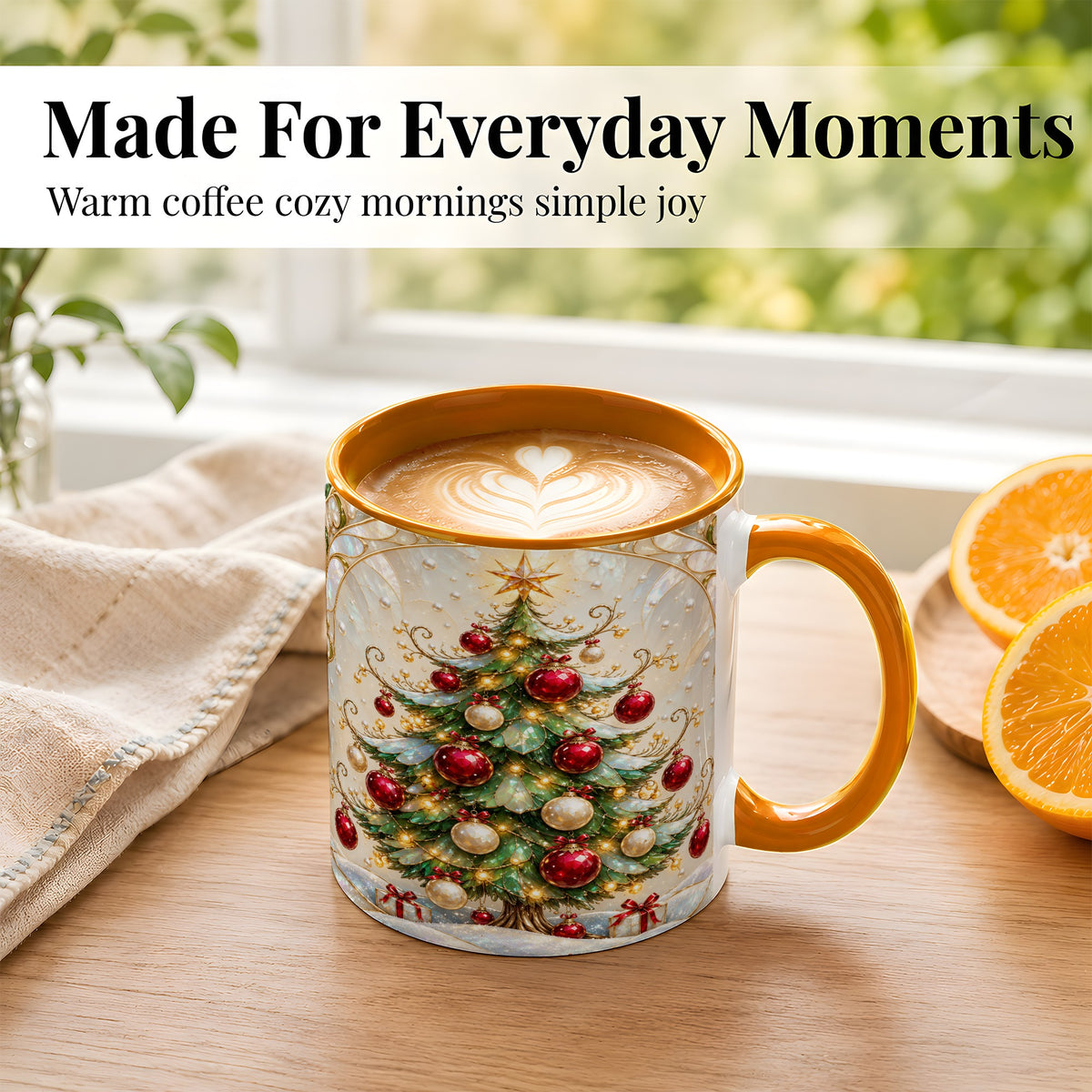 #pl[11oz|Orange] Christmas Tree Coffee Mug, Red Ornament Mug, Ceramic Cup