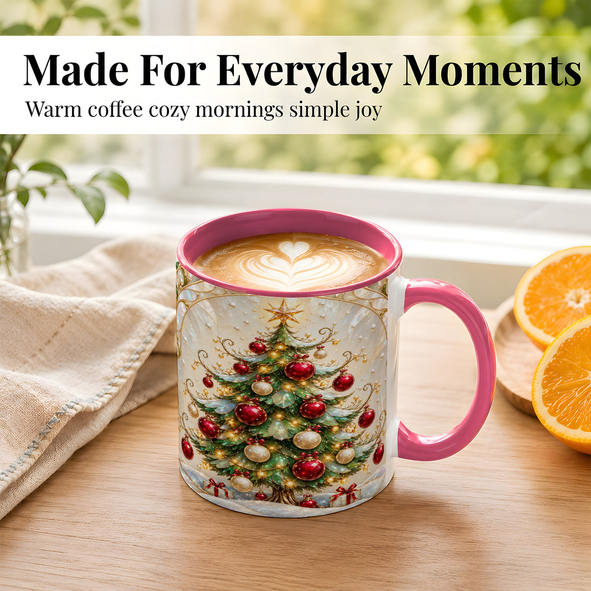 #pl[11oz|Pink] Christmas Tree Coffee Mug, Red Ornament Mug, Ceramic Cup