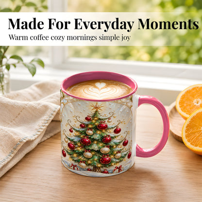#pl[11oz|Pink] Christmas Tree Coffee Mug, Red Ornament Mug, Ceramic Cup