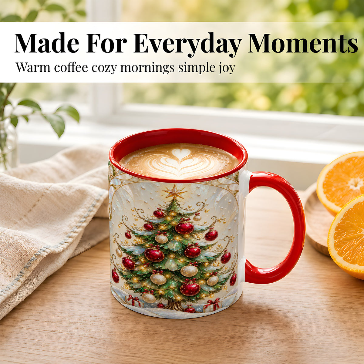 #pl[11oz|Red] Christmas Tree Coffee Mug, Red Ornament Mug, Ceramic Cup