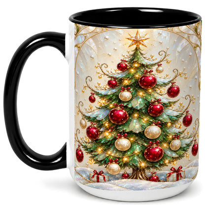 #pl[15oz|Black] Christmas Tree Coffee Mug, Red Ornament Mug, Ceramic Cup