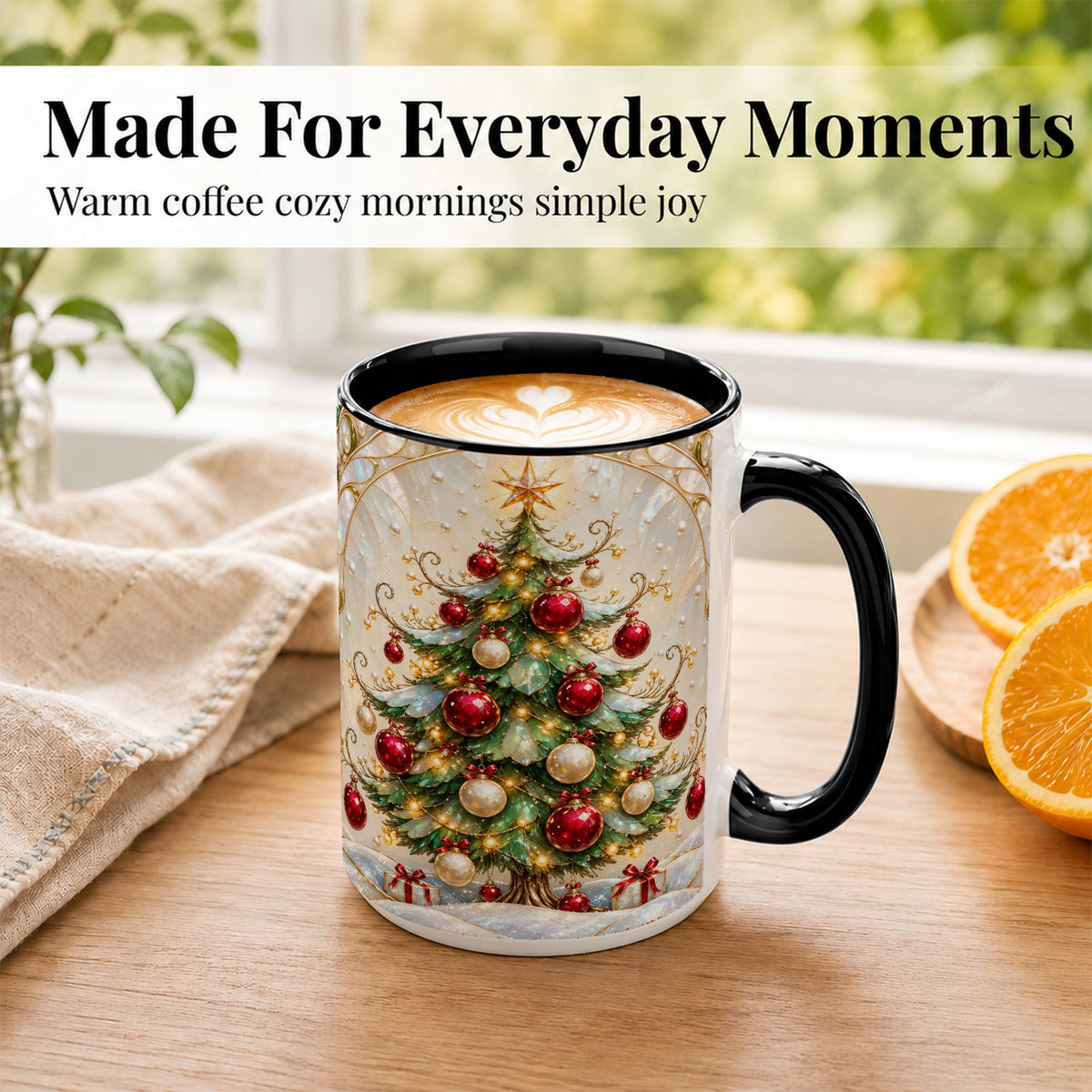 #pl[15oz|Black] Christmas Tree Coffee Mug, Red Ornament Mug, Ceramic Cup