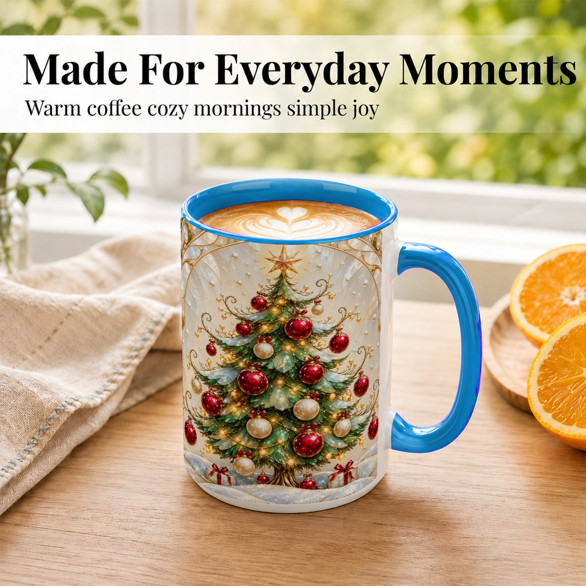 #pl[15oz|Blue] Christmas Tree Coffee Mug, Red Ornament Mug, Ceramic Cup