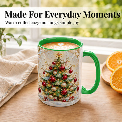 #pl[15oz|Green] Christmas Tree Coffee Mug, Red Ornament Mug, Ceramic Cup