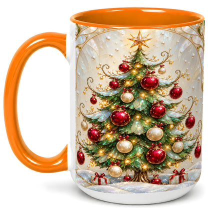 #pl[15oz|Orange] Christmas Tree Coffee Mug, Red Ornament Mug, Ceramic Cup