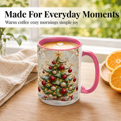 #pl[15oz|Pink] Christmas Tree Coffee Mug, Red Ornament Mug, Ceramic Cup