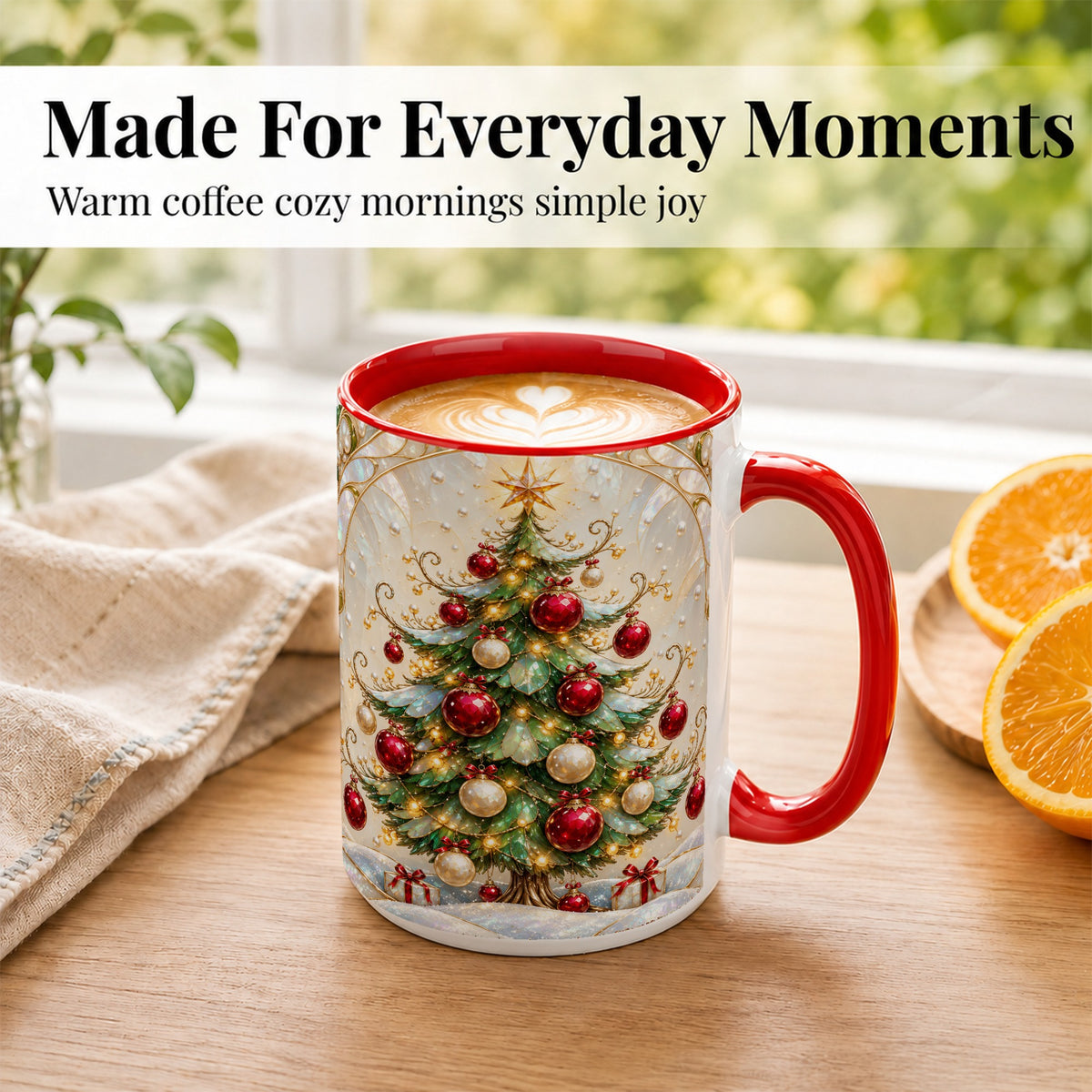 #pl[15oz|Red] Christmas Tree Coffee Mug, Red Ornament Mug, Ceramic Cup