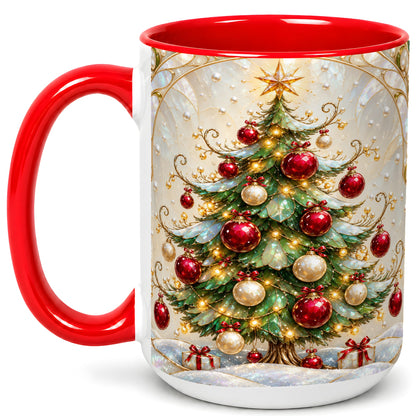 #pl[15oz|Red] Christmas Tree Coffee Mug, Red Ornament Mug, Ceramic Cup