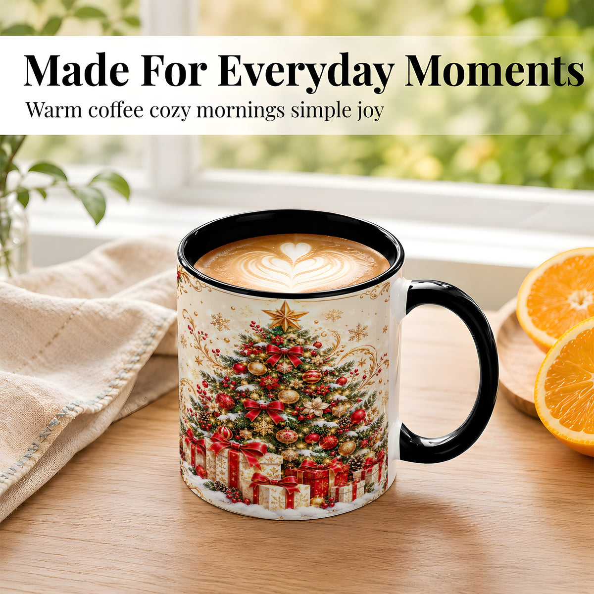 #pl[11oz|Black] Christmas Tree Coffee Mug, Holiday Presents Mug, Ceramic Cup