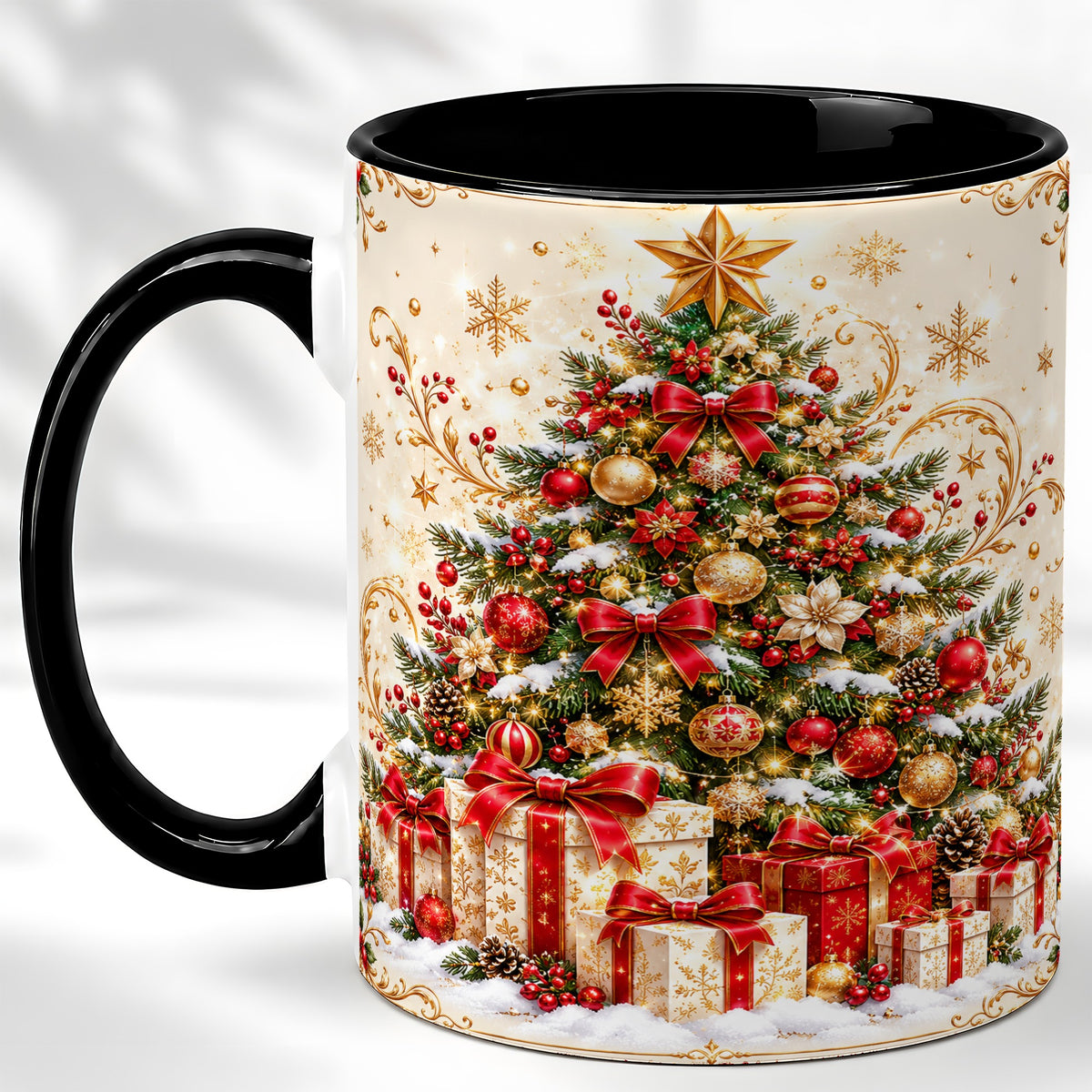 #pl[11oz|Black] Christmas Tree Coffee Mug, Holiday Presents Mug, Ceramic Cup